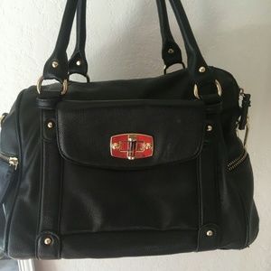 Merona Black Satchel Bag Gold Hardware